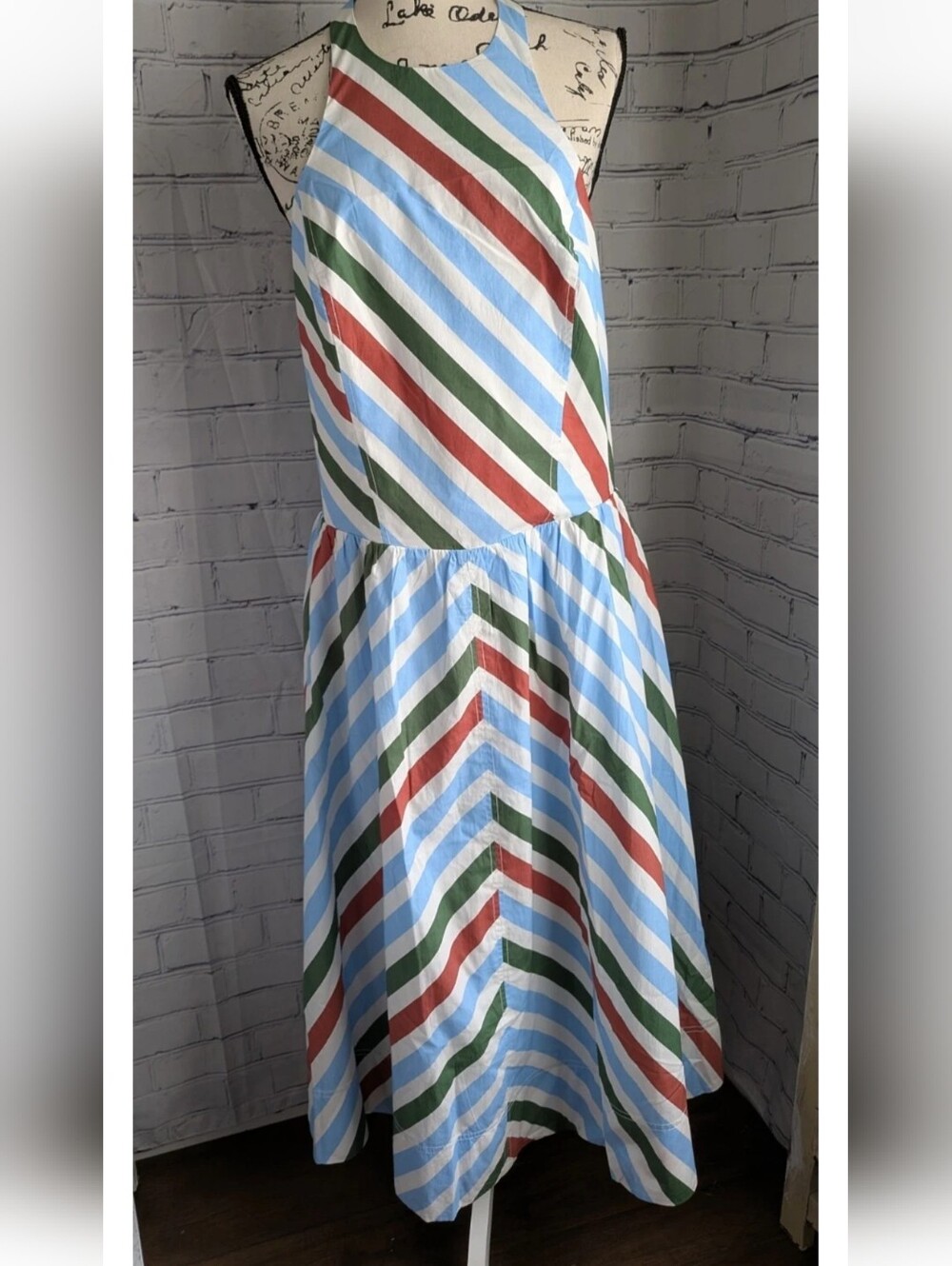 Anthropologie Maeve Striped Halter Dress in Blue, Green & Red